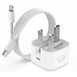Fast Charger Head 20W And Type C Cord For iPhones - White